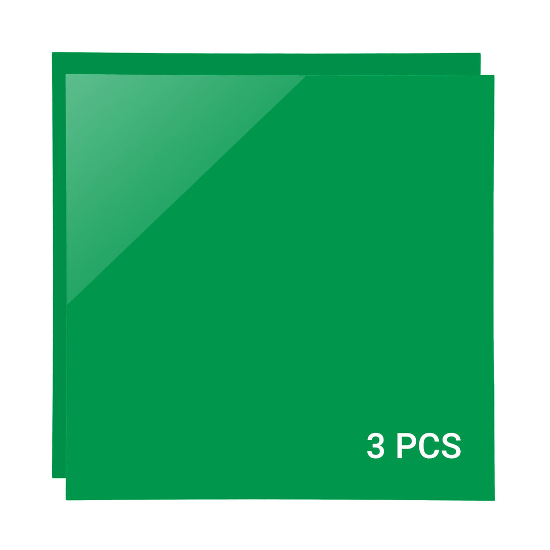 A front view of 3 pieces of green laser engraving acrylic boards