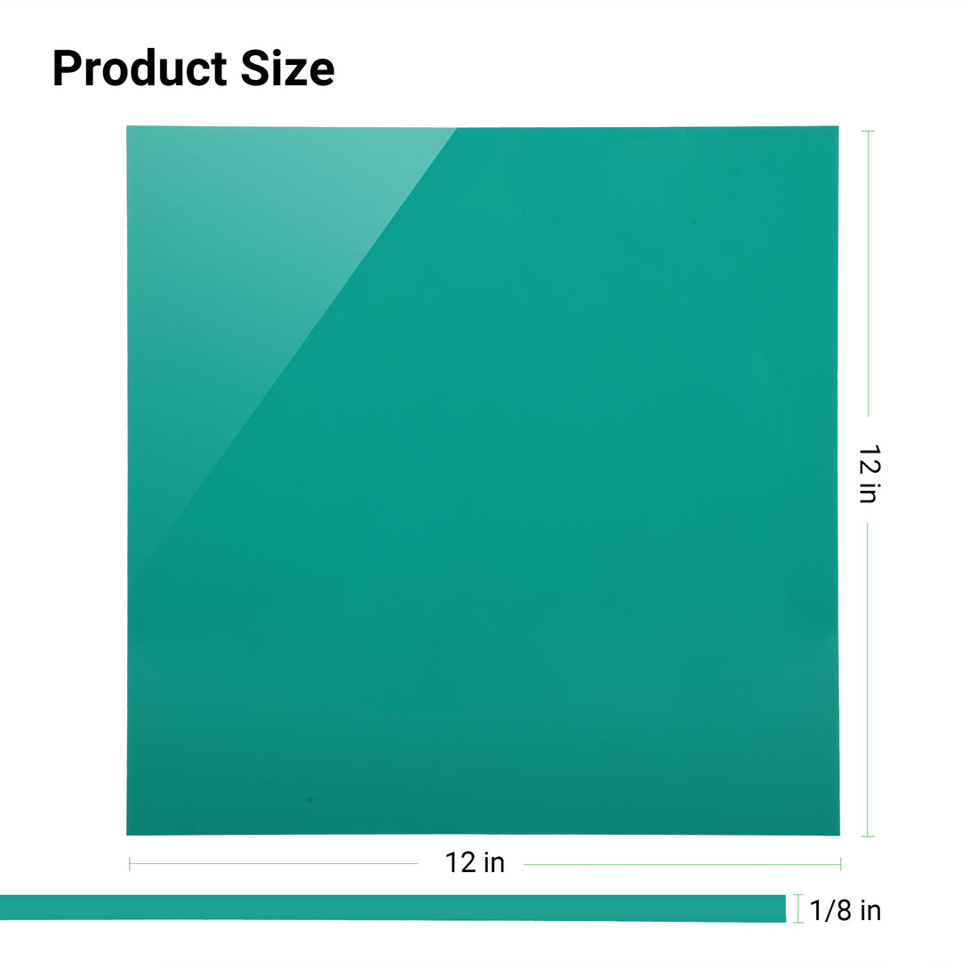 12x12 inch lake green opaque acrylic sheets, each 1/8 inch thick, ideal for creating vibrant signs and artistic designs with a serene green hue.