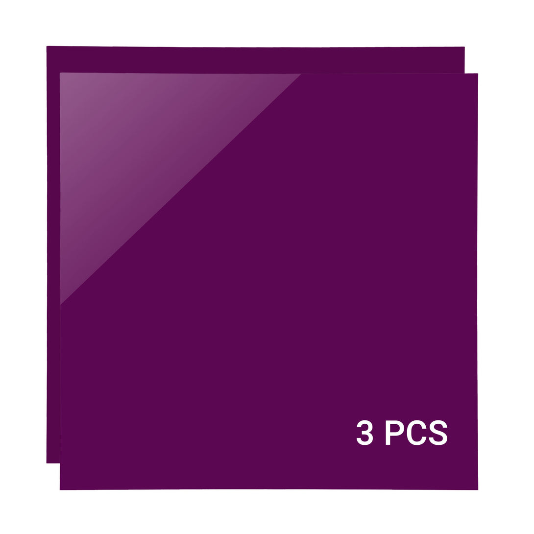 A front view of 3 pieces of purple laser engraving acrylic boards