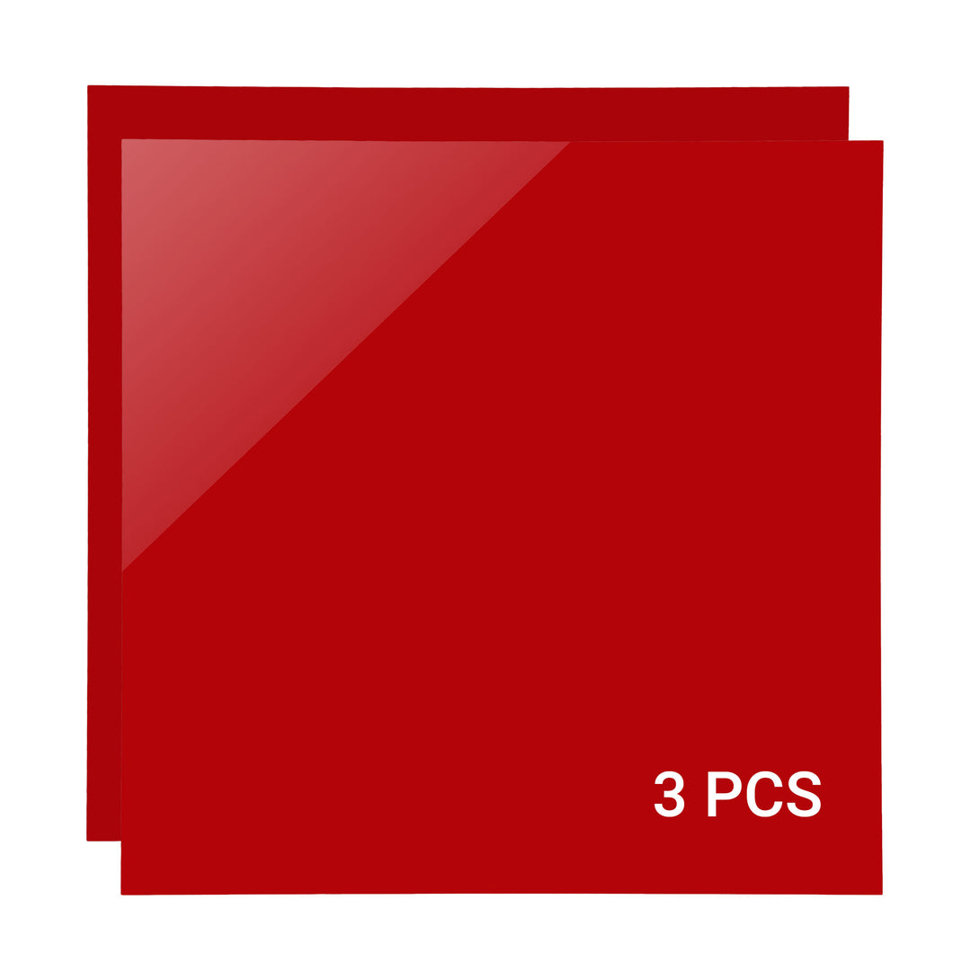 A front view of 3 pieces of red laser engraving acrylic boards